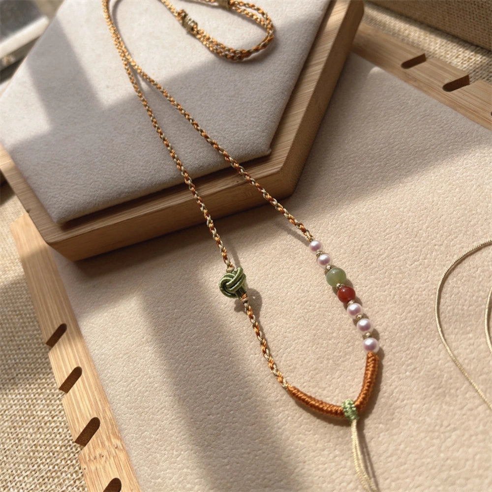 Handmade Jade and Pearl Necklace Cord Spiritual Empowerment Pendant Chain