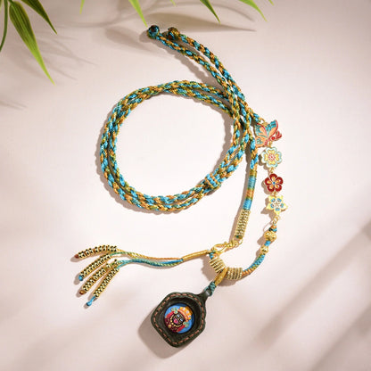 Tibetan Braided Rope Thangka Necklace Leather Amulet Spiritual Abundance Empowering Talisman