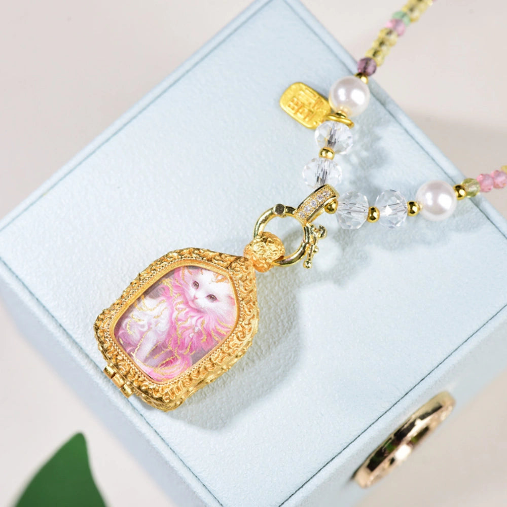 Nine Tailed Fox Thangka Pendant Multi Color Tourmaline Style Crystal Necklace Emotional Empowerment Jewelry