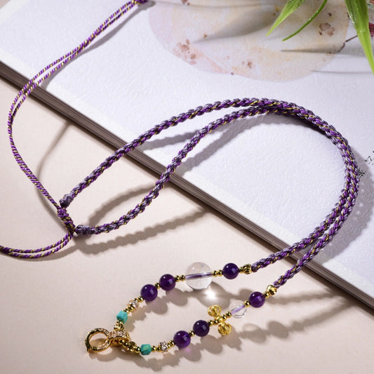 Mulstio Amethyst Crystal Necklace Cord Handwoven Spiritual Empowerment Chain For Women