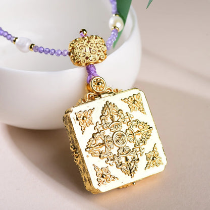 Amethyst Pearl Necklace Zaki Lhamo Thangka Pendant Empowering Spiritual Jewelry