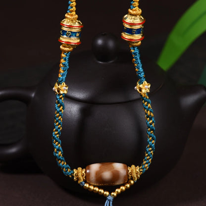 Hand-Woven Tibetan Dzi Bead Necklace - Vintage Ethnic Protection Amulet for Women