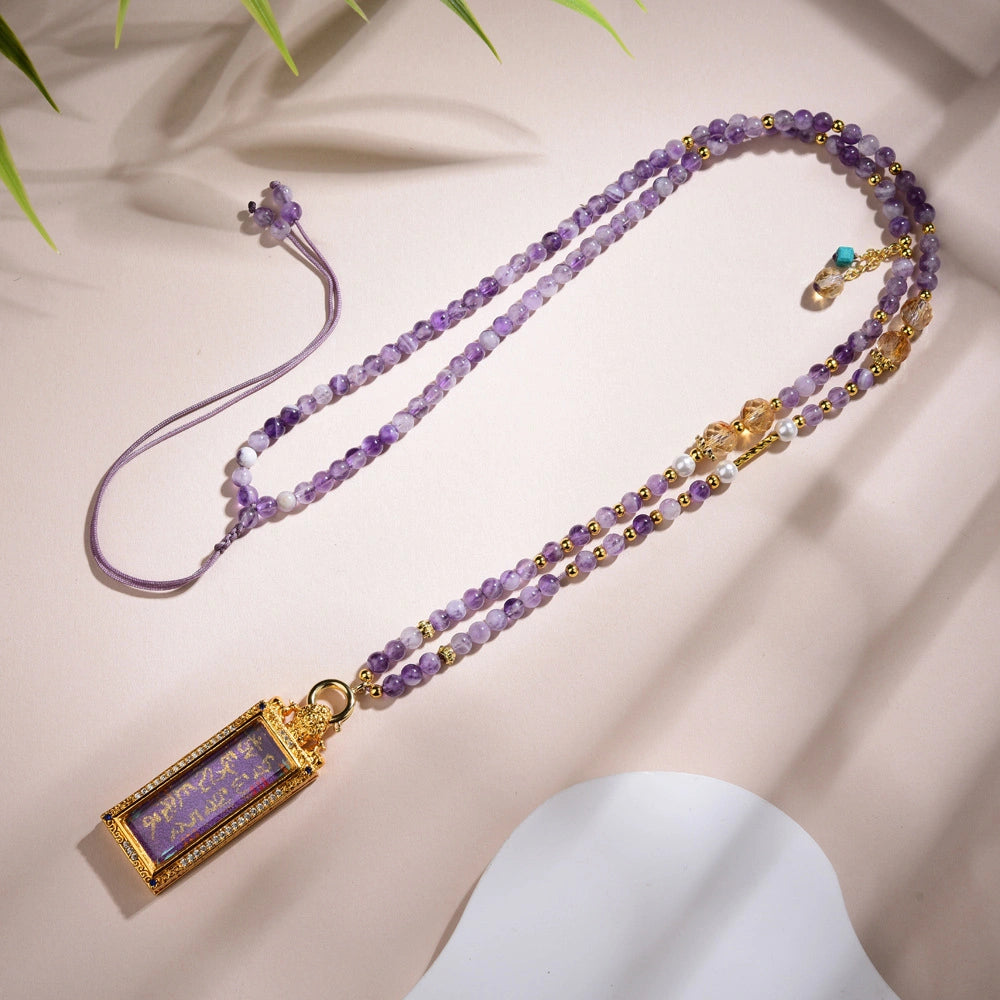 Mulstio Period 9 Feng Shui Amethyst Citrine Thangka Pendant Necklace Wealth Manifestation Spiritual Empowerment