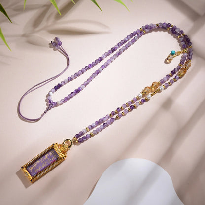 Mulstio Period 9 Feng Shui Amethyst Citrine Thangka Pendant Necklace Wealth Manifestation Spiritual Empowerment