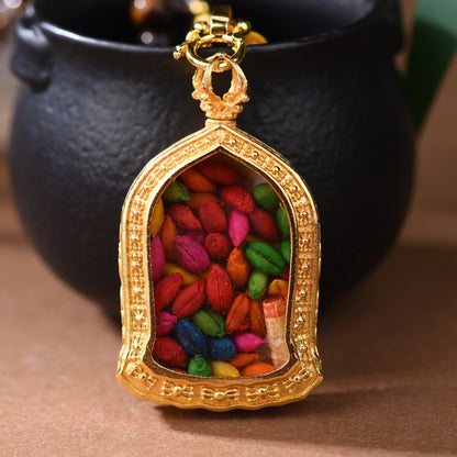 Natural Tiger Eye Crystal Necklace with Tibetan Wealth Goddess Thangka Pendant - Mulstio Empowerment Jewelry