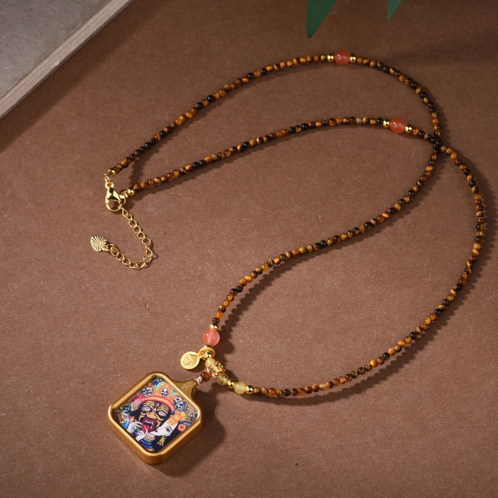Zaki Lhamo Thangka Pendant Tiger Eye Necklace Spiritual Empowerment Jewelry