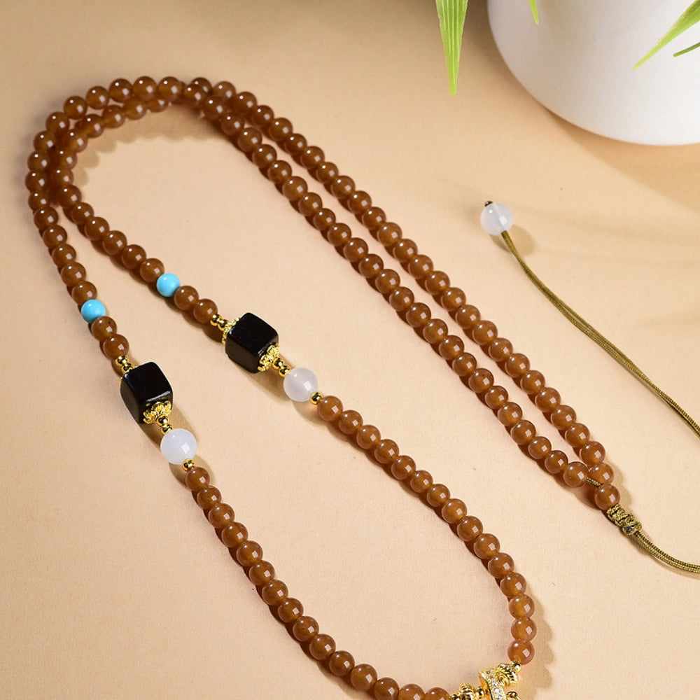 Modern Empowerment Caramel Chalcedony Multi-Bead Necklace Versatile Healing Crystal Cord for Independent Women