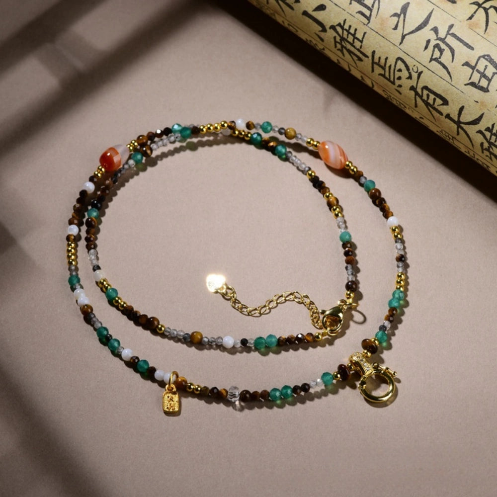 Mulstio Mixed Gemstone Agate Necklace for Women Abundance and Inner Balance Choker
