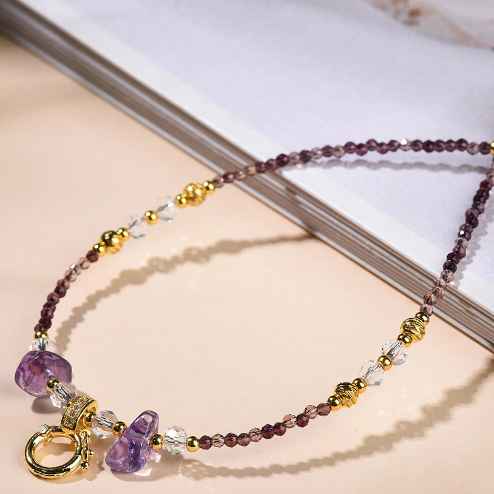 Mulstio Amethyst Power Necklace Natural Crystal Bead Chain for Women Spiritual Empowerment