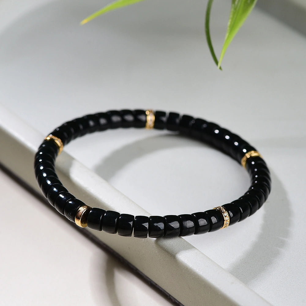 Mulstio Empowerment Bracelet Collection Nan Hong Agate Mo Yu and Hetian Jade Tablet Cut Talisman