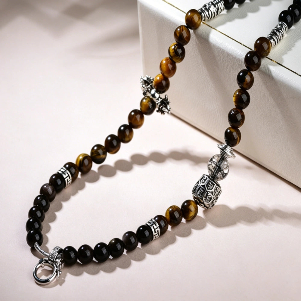 Mulstio Silver Sheen Obsidian Energy Necklace Spiritual Protection Mala Beads for Women Empowering Rituals