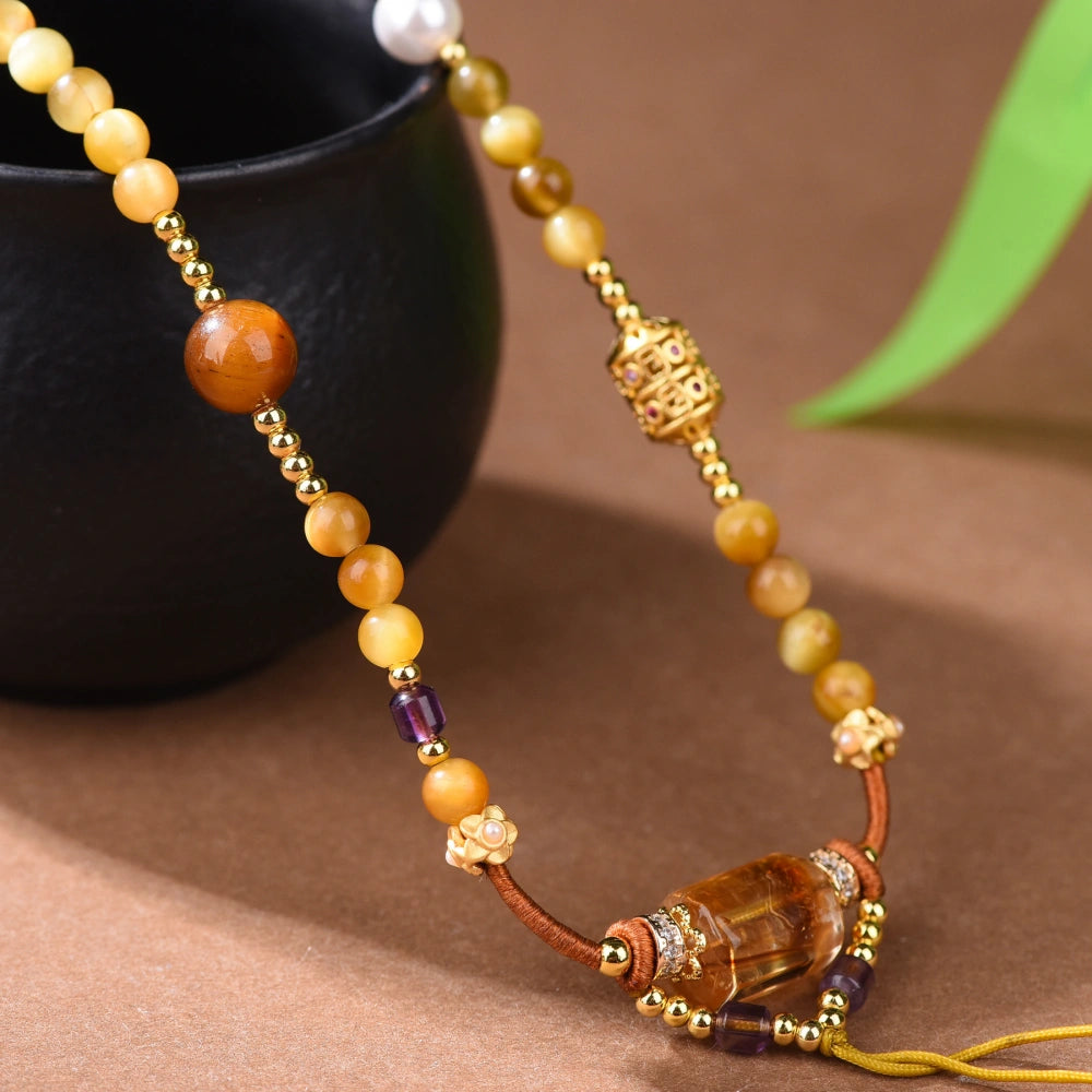 Mulstio Citrine and Golden Tiger Eye Necklace Empowering Abundance and Confidence Healing Jewelry