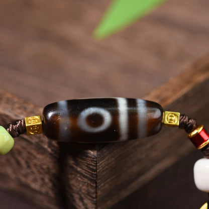 Authentic Two Eyed Dzi Bead Bracelet Agate Healing Stone Empowerment Jewelry for Women
