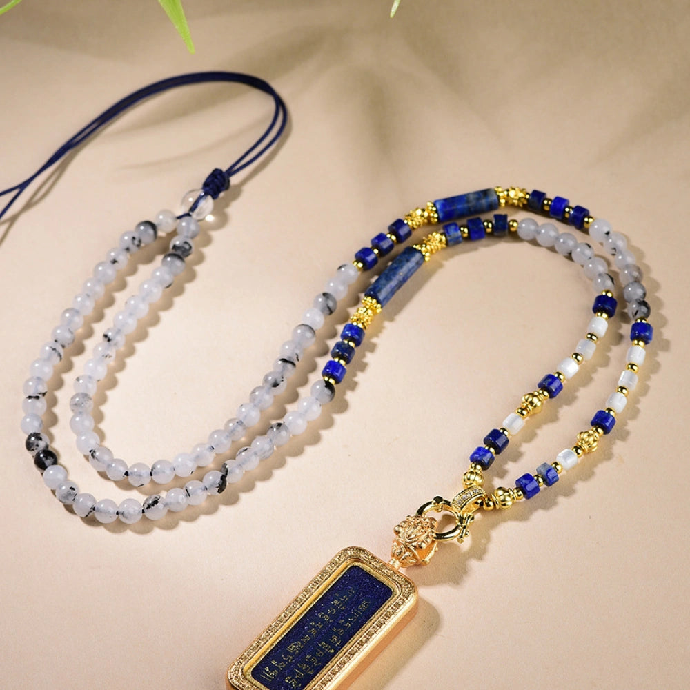 Mulstio Lapis Lazuli Healing Crystal Necklace Modern Women Spiritual Empowerment Multi Gemstone Bead Chain