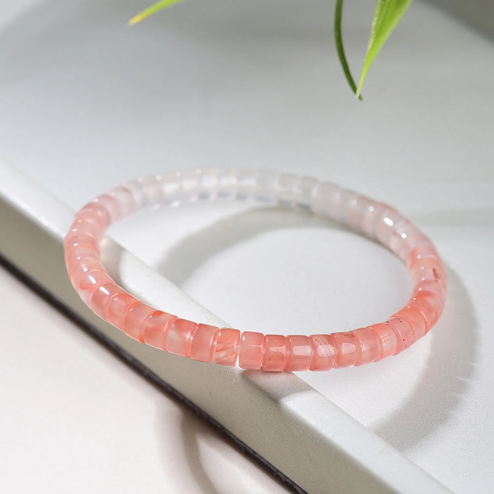 Mulstio Empowerment Bracelet Collection Nan Hong Agate Mo Yu and Hetian Jade Tablet Cut Talisman