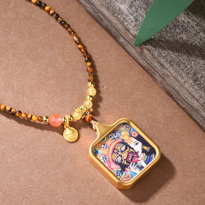 Zaki Lhamo Thangka Pendant Tiger Eye Necklace Spiritual Empowerment Jewelry