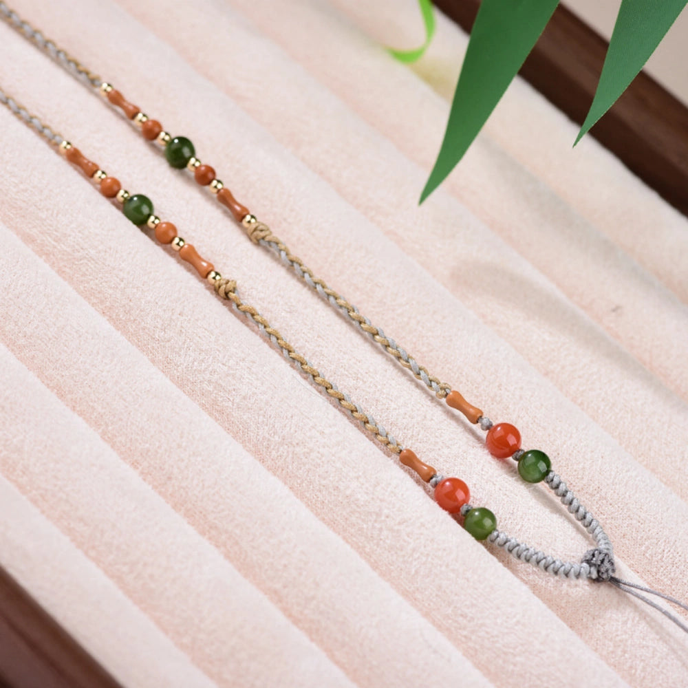 Handwoven Southern Red Agate Necklace Cord with Olive Pit Bamboo Accents for Emotional Vitality
