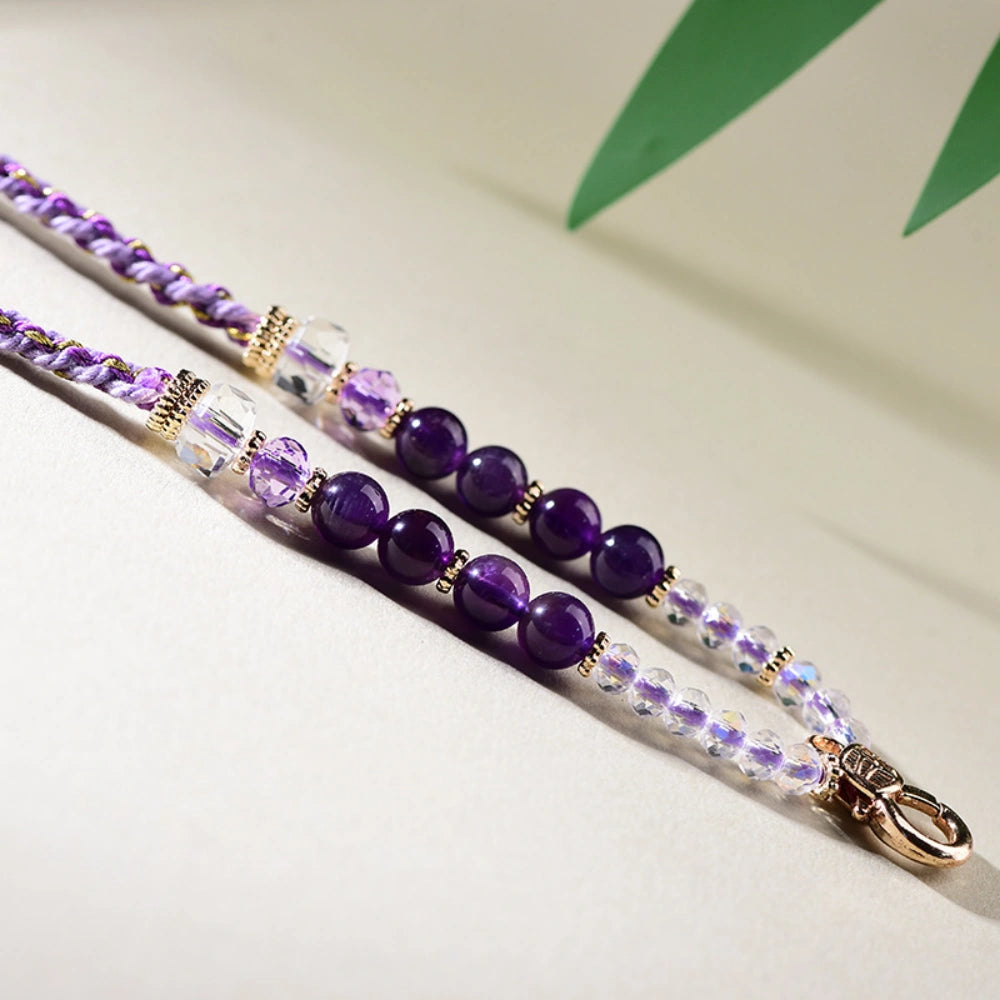Mulstio Amethyst Crystal Empowerment Necklace Cord Handwoven Healing Jewelry for Modern Women