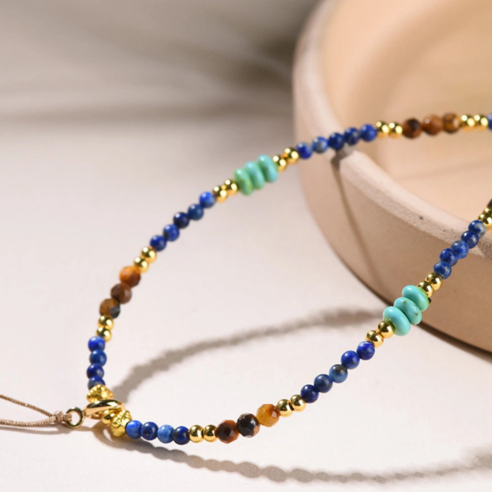 Empowerment Lapis Lazuli Healing Crystal Necklace Multipurpose Boho Gemstone Chain for Women
