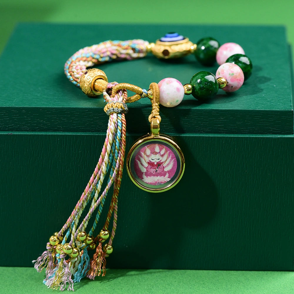 Tibetan Braided Thangka Gau Box Bracelet Evil Eye Protection and Abundance Empowerment Jewelry