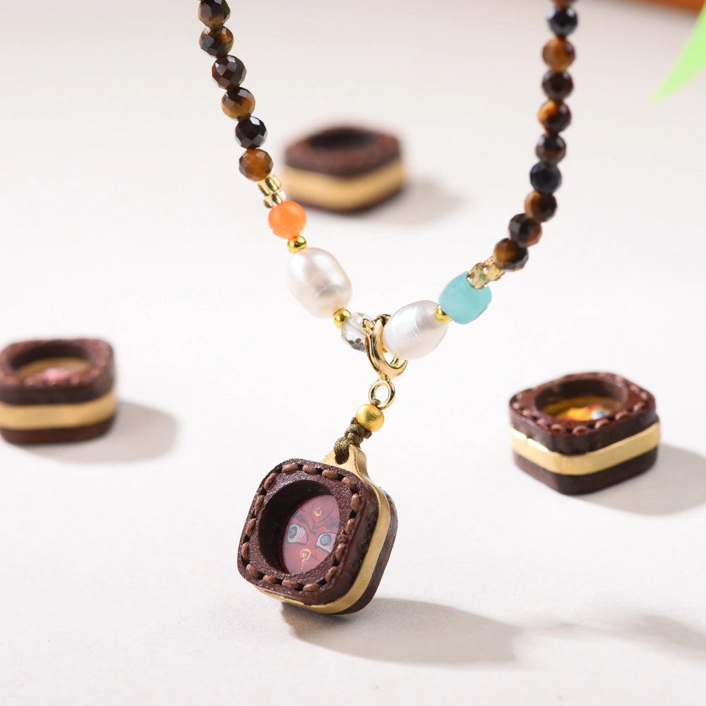 Mulstio Tigers Eye Necklace Wealth Thangka Pendant Empowerment Jewelry for Modern Women