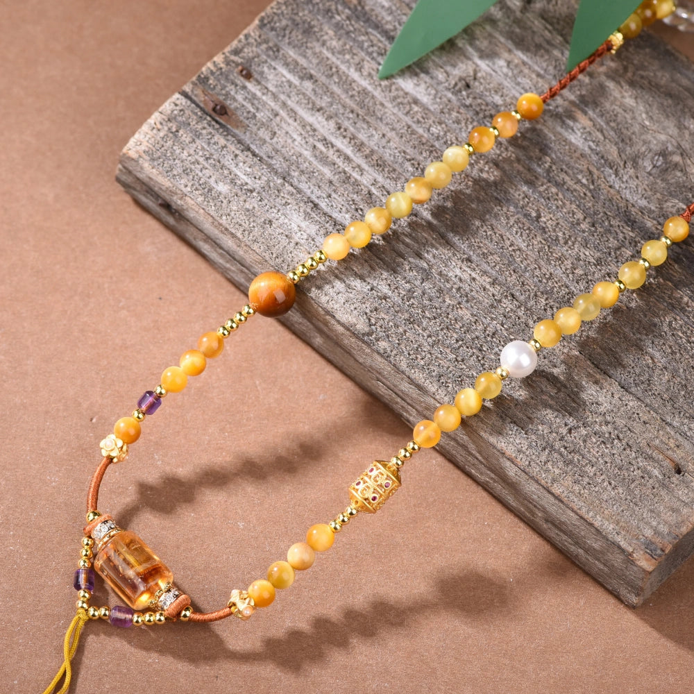 Mulstio Citrine and Golden Tiger Eye Necklace Empowering Abundance and Confidence Healing Jewelry