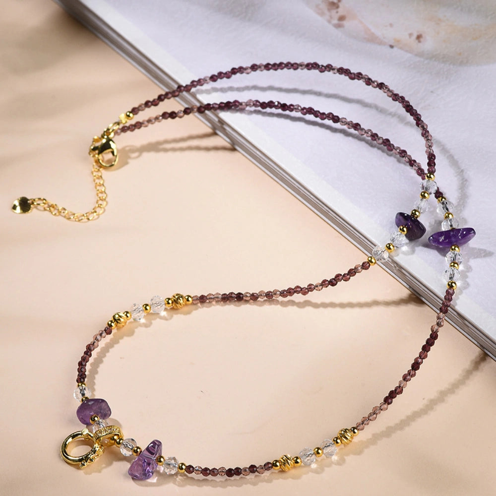 Mulstio Amethyst Power Necklace Natural Crystal Bead Chain for Women Spiritual Empowerment