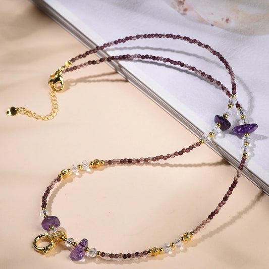 Mulstio Amethyst Power Necklace Natural Crystal Bead Chain for Women Spiritual Empowerment