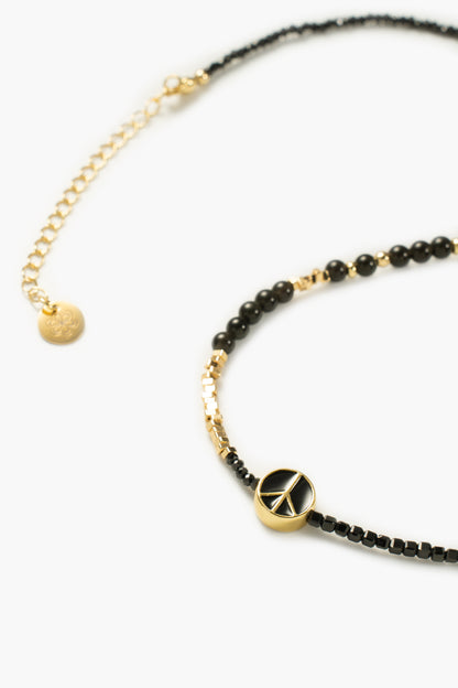 Peace Love Multifaceted Black Gemstone Choker