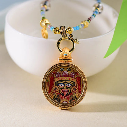 Zaki Lhamo Enamel Pendant Necklace Mixed Crystal Spiritual Abundance Amulet