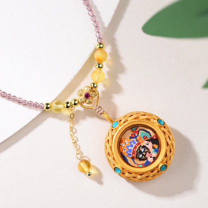 Mulstio Wealth Attraction Necklace Amber Amethyst Tashi Lhamo Pendant Empowerment Jewelry