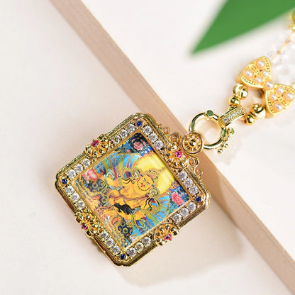 Thangka Amulet Necklace Yellow Zambala Citrine Wealth Manifestation Jewelry