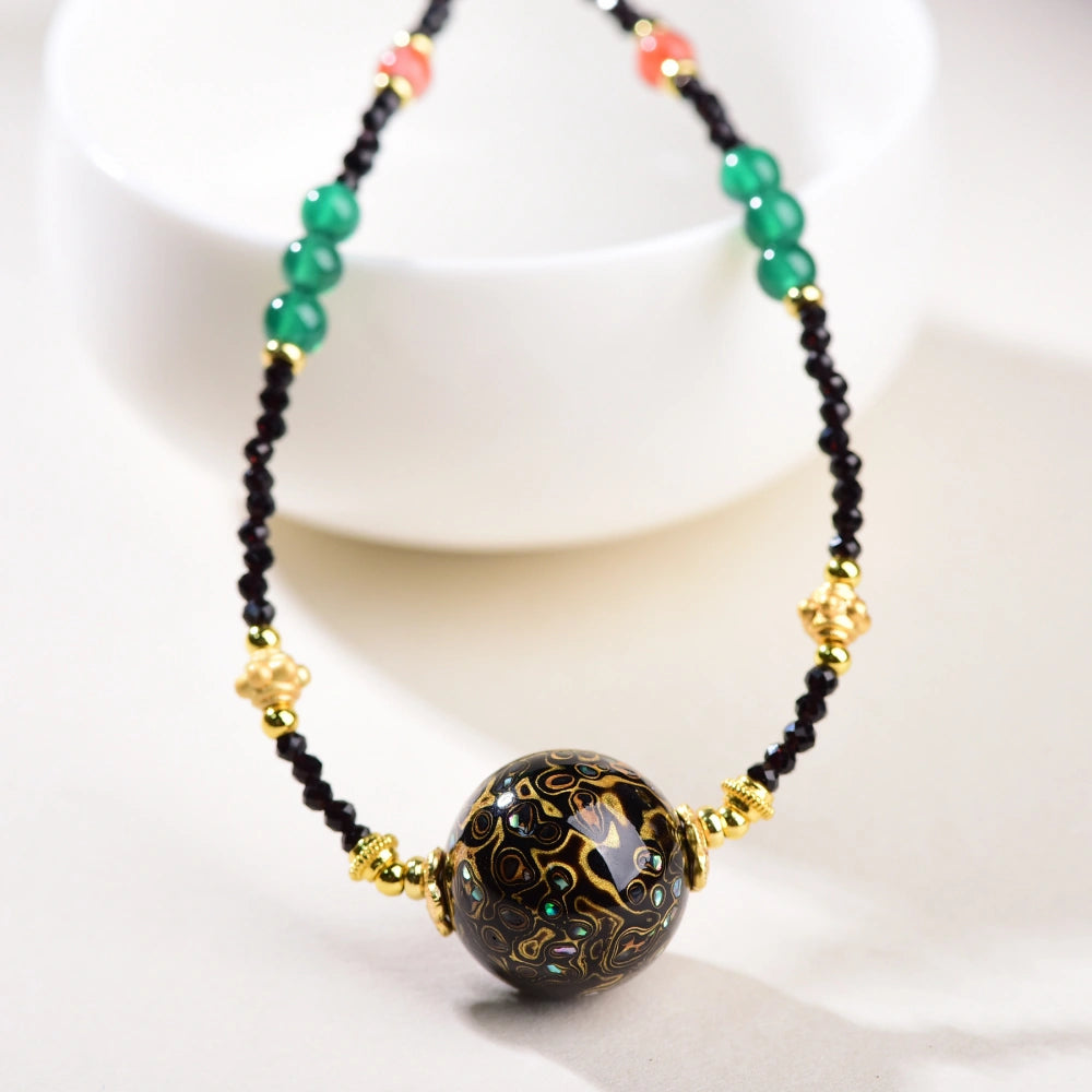 Mulstio Empowerment Lacquer Bead Necklace Mother of Pearl Healing Crystal Choker for Inner Harmony