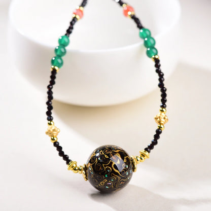 Mulstio Empowerment Lacquer Bead Necklace Mother of Pearl Healing Crystal Choker for Inner Harmony
