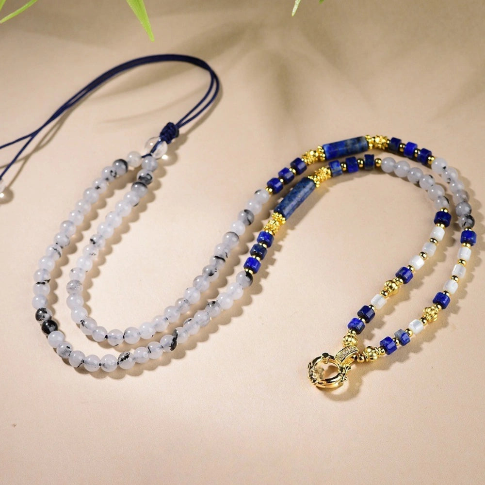 Mulstio Lapis Lazuli Healing Crystal Necklace Modern Women Spiritual Empowerment Multi Gemstone Bead Chain