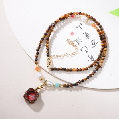 Mulstio Tigers Eye Necklace Wealth Thangka Pendant Empowerment Jewelry for Modern Women