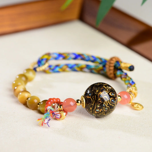 Mulstio Modern Empowerment Bracelet Tiger Eye Stone Chinese Lacquer Art Handwoven Spiritual Jewelry for Women