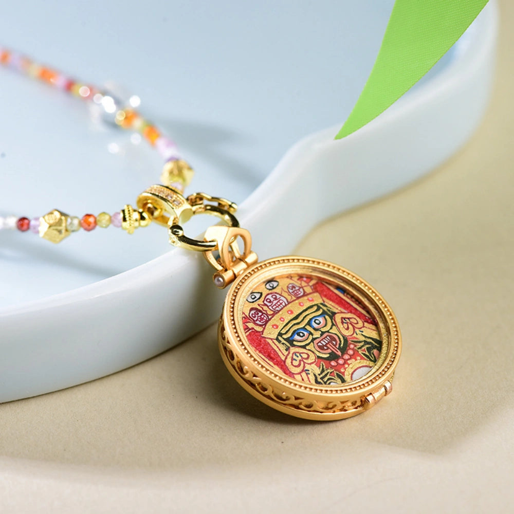 Zaki Lhamo Enamel Pendant Necklace Mixed Crystal Spiritual Abundance Amulet