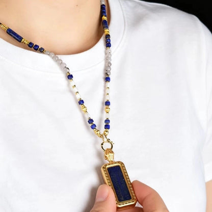 Mulstio Lapis Lazuli Healing Crystal Necklace Modern Women Spiritual Empowerment Multi Gemstone Bead Chain