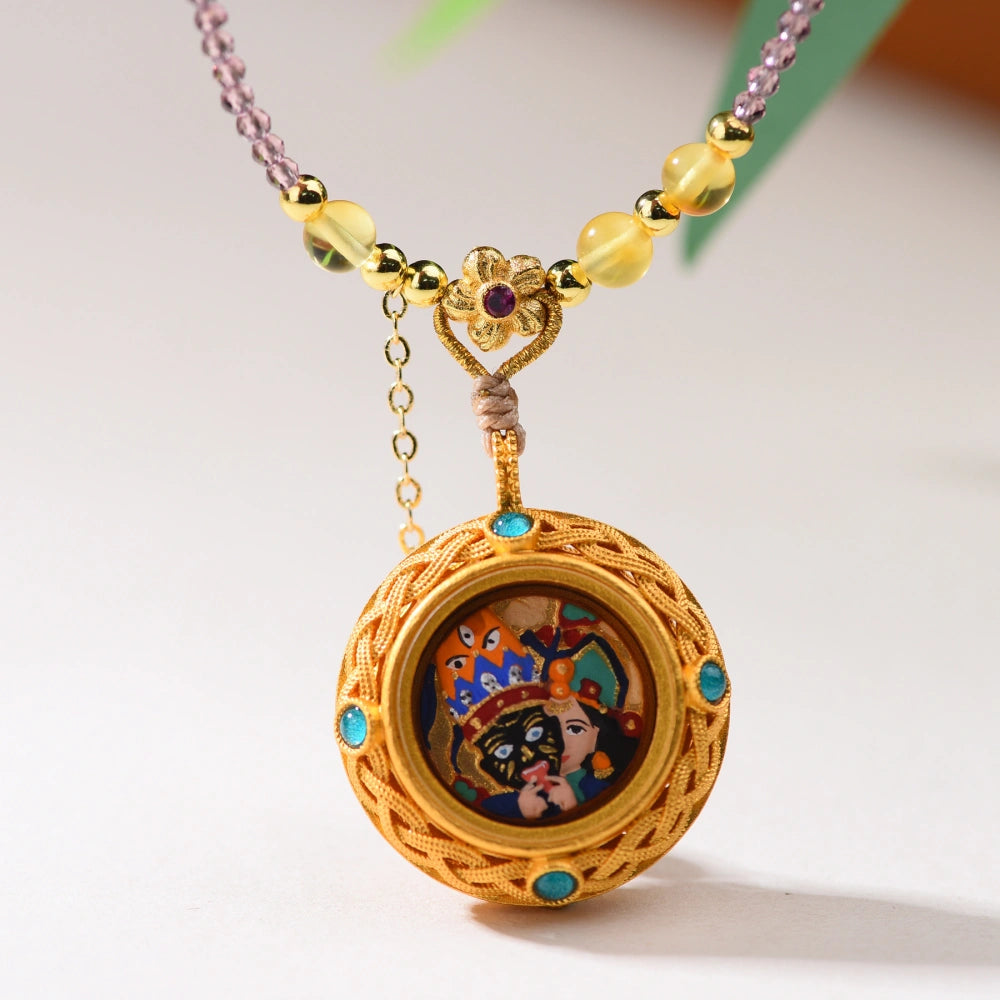Mulstio Wealth Attraction Necklace Amber Amethyst Tashi Lhamo Pendant Empowerment Jewelry