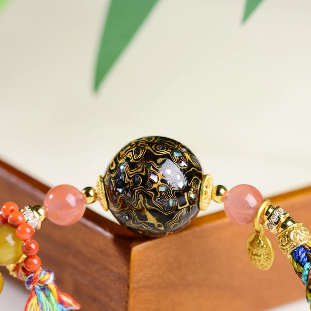 Mulstio Modern Empowerment Bracelet Tiger Eye Stone Chinese Lacquer Art Handwoven Spiritual Jewelry for Women