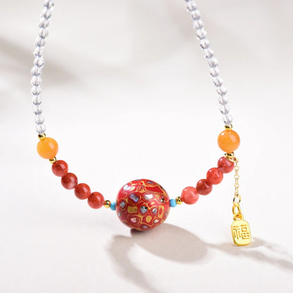 Mulstio Empowerment Lacquer Bead Necklace Mother of Pearl Healing Crystal Choker for Inner Harmony