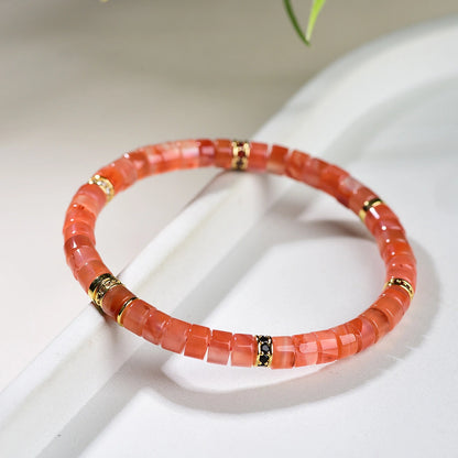 Mulstio Empowerment Bracelet Collection Nan Hong Agate Mo Yu and Hetian Jade Tablet Cut Talisman