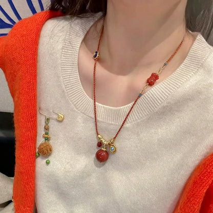 Mulstio Southern Red Agate Energy Necklace Modern Woman Empowerment Handwoven Long Pendant