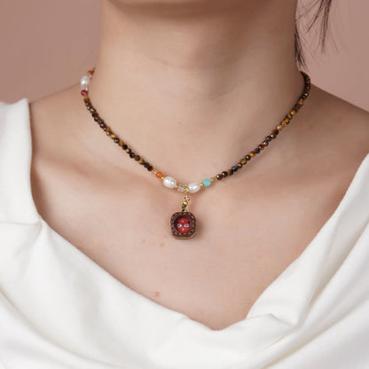 Mulstio Tigers Eye Necklace Wealth Thangka Pendant Empowerment Jewelry for Modern Women
