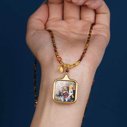Zaki Lhamo Thangka Pendant Tiger Eye Necklace Spiritual Empowerment Jewelry