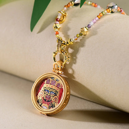 Zaki Lhamo Enamel Pendant Necklace Mixed Crystal Spiritual Abundance Amulet