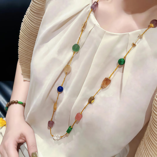 Multi-Gem Energy Necklace with Aquamarine & Amethyst