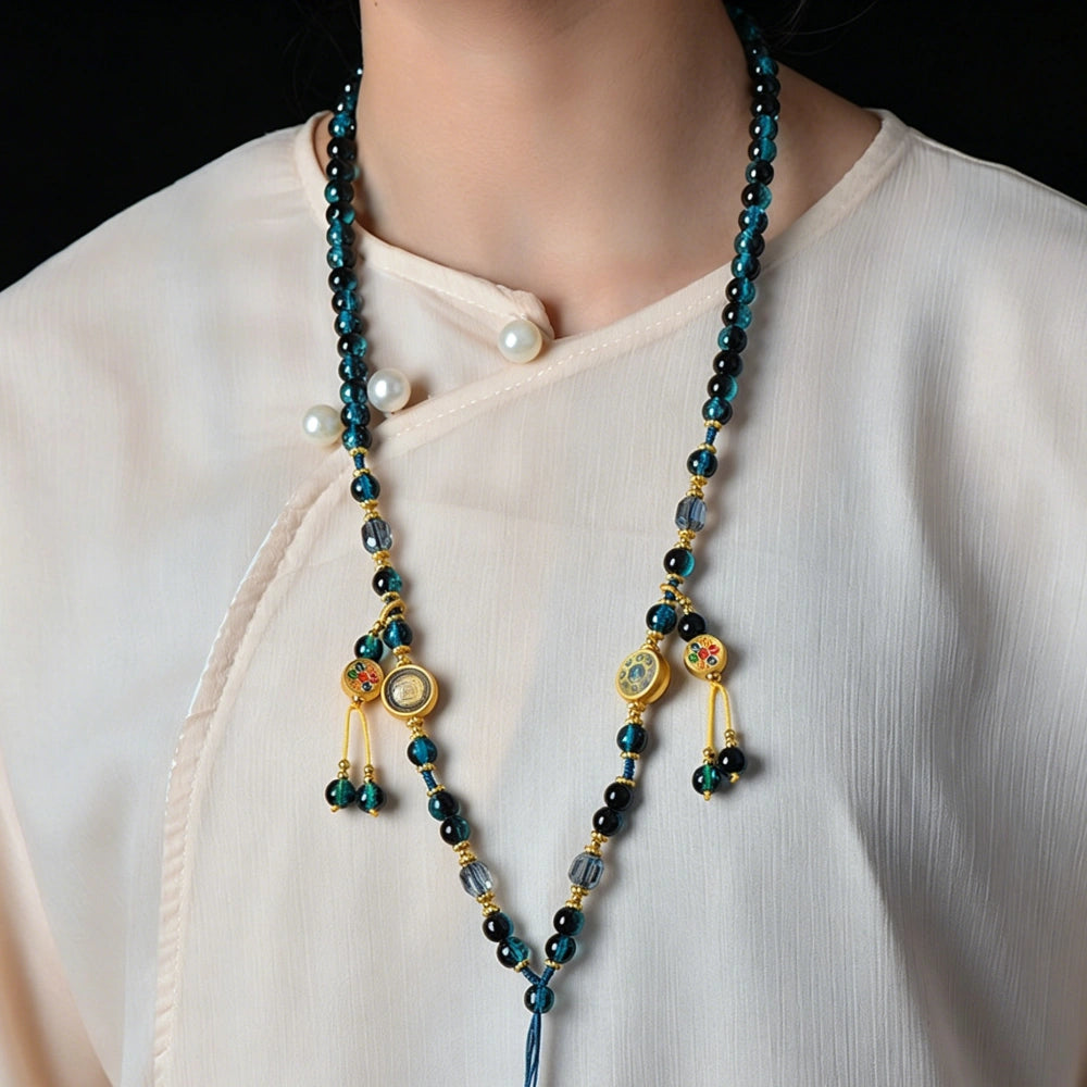 Mulstio Lord Wuye Thangka Empowering Necklace Healing Crackle Crystal Spiritual Protection Amulet