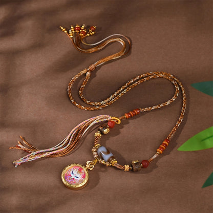 Handmade Tibetan Dzi Bead Fox Pendant Necklace Ethnic Style Healing Amulet for Women Empowerment